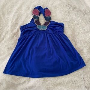 NWOT Blue Beaded Tank